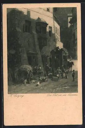 Künstler-AK Carl Spitzweg: Die Post vor der Taverne