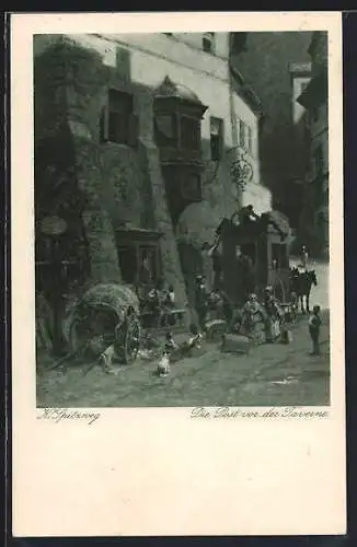 Künstler-AK Carl Spitzweg: Die Post vor der Taverne