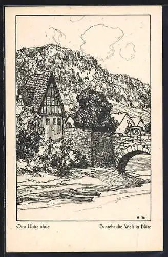 Künstler-AK Ubbelohde: Buch Meine Heimat, Es steht die Welt in Blüte, Brücke