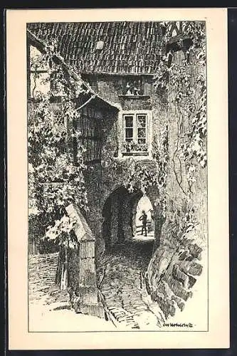 Künstler-AK Ubbelohde: Eisenach, das Burgtor der Wartburg von Innen