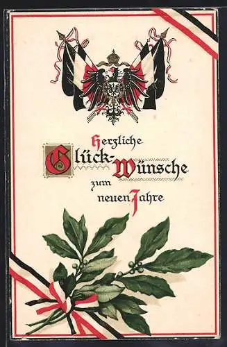 Künstler-AK Wappen, Reichsfahnen, Herzliche Glückwünsche zum neuen Jahre