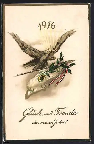 AK Adler mit Fahne, Jahreswechsel 1916