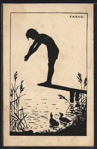 Künstler-AK Carus: Kleiner Junge springt in einen See