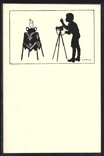 Künstler-AK Carus: Kind fotografiert einen Vogel