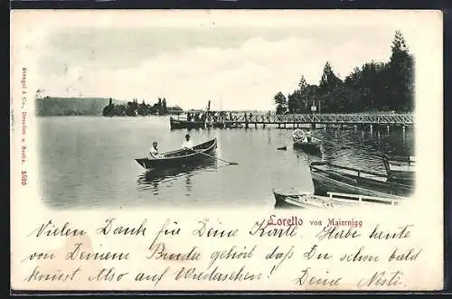 AK Maiernigg, Ruderboote auf See mit Blick nach Loretto