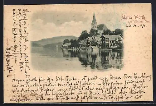AK Maria Wörth am Wörther See, Uferpartie mit Kirche