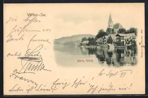 AK Maria Wörth am Wörther-See, Uferpartie mit Kirche
