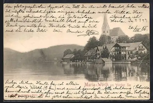 AK Maria Wörth am Wörther-See, Uferpartie mit Kirche