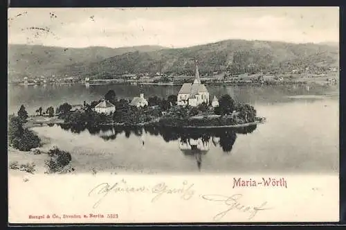 AK Maria-Wörth, Kirche auf einer Insel im See