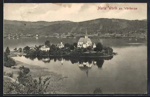 AK Maria Wörth am Wörther-See, Ortspartie mit Kirche