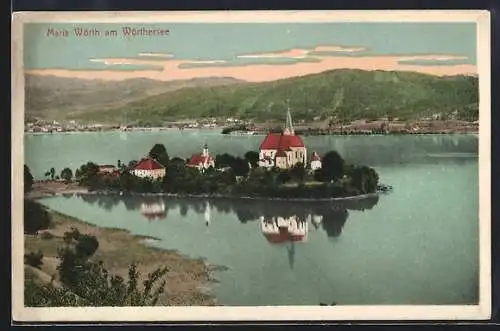 AK Maria Wörth am Wörther-See, Ortspartie mit Kirche