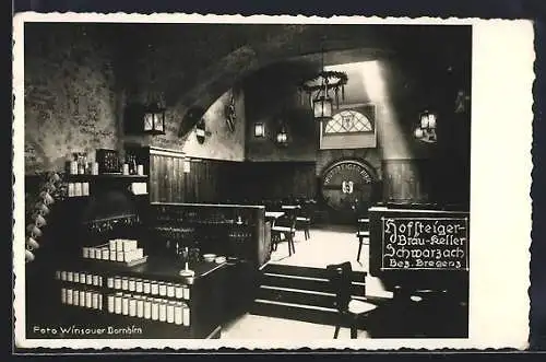 AK Schwarzach /Bez. Bregenz, Gasthaus Hofsteiger-Bräu-Keller, Innenansicht