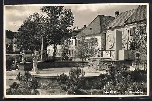 AK Zwettl in Oberdonau, Brunnen und Denkmal