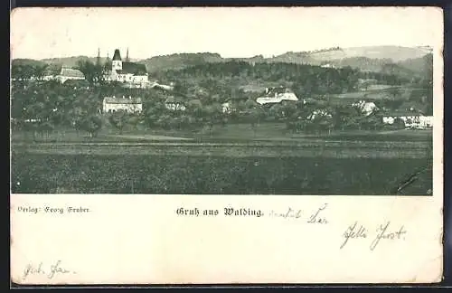 AK Walding, Ortspartie mit Kirche