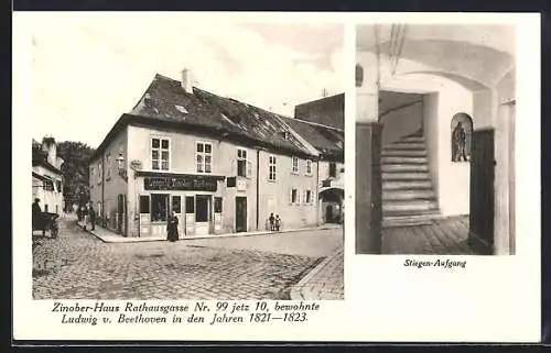 AK Baden, Zinober-Haus, Rathausgasse 99 jetzt 10, bewohnte Ludwig von Beethoven in den Jahren 1821-23