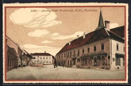 AK Waldhausen /O.-Oe., Marktplatz mit Geschäft von Conrad Luchinetti
