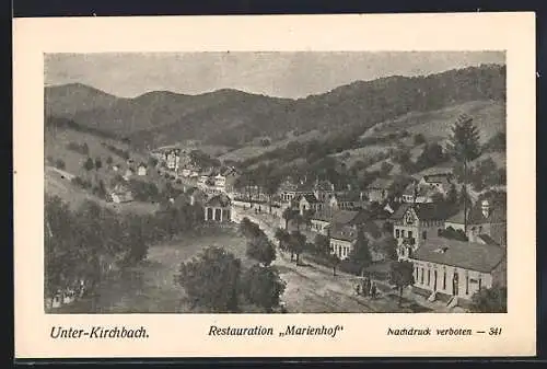 Künstler-AK Unter-Kirchbach, Restauration Marienhof, Ortsansicht