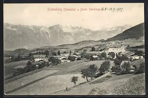 AK Schönberg, Gesamtansicht mit den Haller Salzbergen