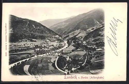 AK Landeck /Arlbergbahn, Panorama mit Strassenpartie von Norden