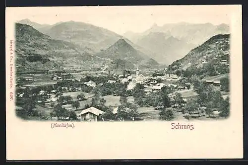 AK Schruns /Mondafon, Teilansicht mit Bergen