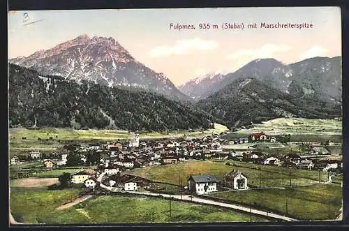 AK Fulpmes, Ortsansicht mit Marschreiterspitze