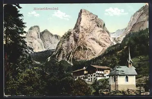 AK Hinterbärenbad, Kirchlein und Haus im Gebirge