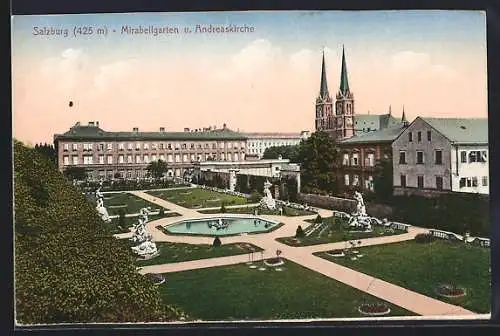 AK Salzburg, Mirabellgarten und Andreaskirche