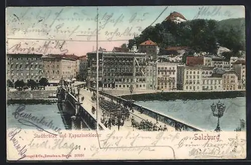 AK Salzburg, Stadtbrücke und Kapuzinerkloster