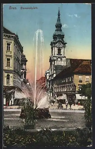 AK Graz, Bismarckplatz mit Fontäne