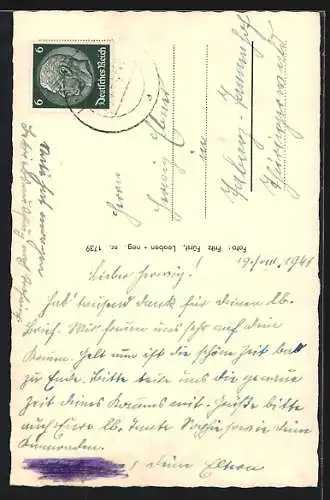 AK Leoben, Bergmannsbrunnen mit Rathaus