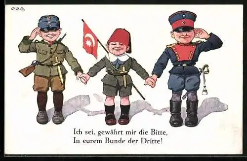 Künstler-AK P. O. Engelhard (P.O.E.): Ich sei, gewährt mit die Bitte, in eurem Bund der Dritte!, Türkei, Kinder