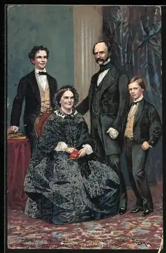 Künstler-AK Fritz Bergen: König Maximilian II. und Königin Marie mit deren Kindern Ludwig II. und Otto I.