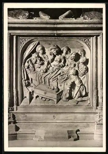 Foto-AK Deutscher Kunstverlag, NR 77 Walter Hege: Bamberg, Dom, Relief vom Kaisergrab Heinrich II.