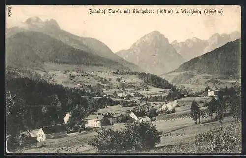AK Tarvis, Bahnhof mit Königsberg u. Wischberg