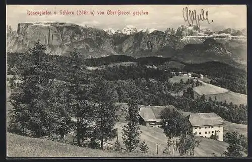 AK Ober-Bozen, Blick auf den Rosengarten und Schlern