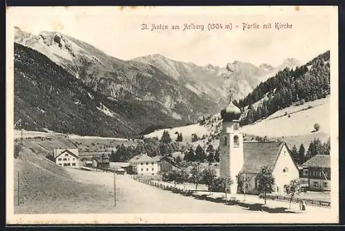 AK St. Anton, Partie mit Kirche