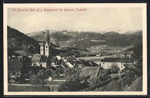 AK St. Lorenzen, Ortsansicht mit Riesenferner bei Bruneck