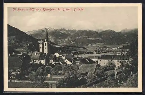 AK St. Lorenzen, Ortsansicht mit Riesenferner bei Bruneck