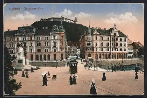 AK Ljubljana / Laibach, Stritarjeve-ulice, Strassenbahn