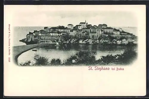 AK St. Stephano bei Budua, Panorama mit Kirche