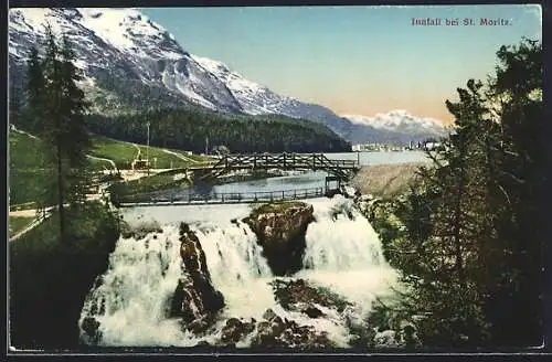 AK St. Moritz, Panorama mit Innfall