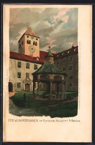 Künstler-Lithographie Zeno Diemer: Brixen, Kloster Neustift, Der Wunderbrunnen
