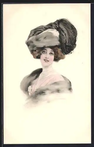 AK Elegante Dame mit einem Hut