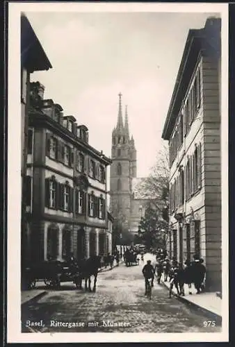 AK Basel, Rittergasse mit Münster