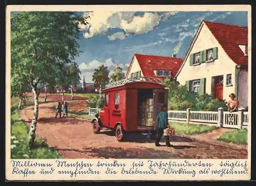 AK Postbote der Deutschen Reichspost bringt Eduscho-Kaffee aus Bremen