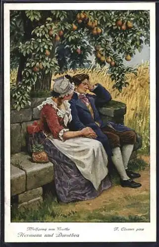 Künstler-AK F. Elssner: Wolfgang von Goethe, Hermann und Dorothea, Karte Nr. 3, Mutter, sagt er betroffen...