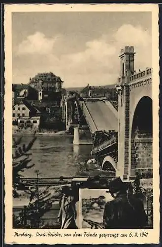 AK Maribor / Marburg, Gesprengte Drau-Brücke