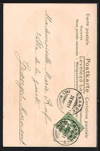 AK Behüt Dich Gott!, Abschied, Trompeter zu Pferde vor der Burg