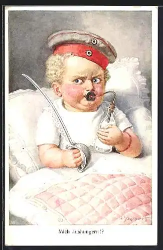 Künstler-AK H. Schubert: Rotes Kreuz Nr. 180, Soldatenbube mit Milchflasche im Bett