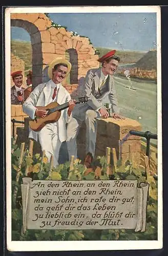 AK An den Rhein..., Burschenschaftler in Weingarten